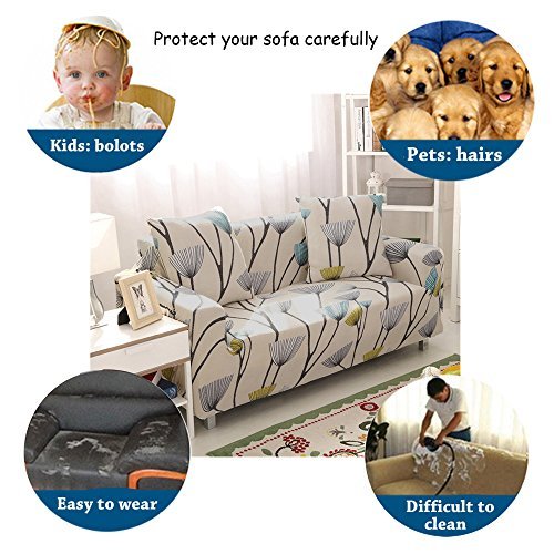 ENZER Sofa Slipcover Stretch Fabric Flower Bird Pattern Elastic Chair Loveseat Couch Settee Sofa Covers 1-Piece Pet Dog Protector - Image 3