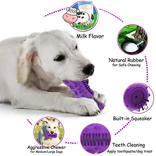 EZSMART Indestructible Dog Toys, Tough Dog Toothbrush Toys for Aggressive Chewers, Durable Teething Boredom Interactive Dog Chew Toys for Teeth Cleaning - Dinosaur Shape, Milk Flavor - Image 3