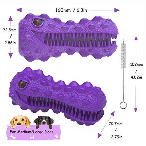 EZSMART Indestructible Dog Toys, Tough Dog Toothbrush Toys for Aggressive Chewers, Durable Teething Boredom Interactive Dog Chew Toys for Teeth Cleaning - Dinosaur Shape, Milk Flavor - Image 4