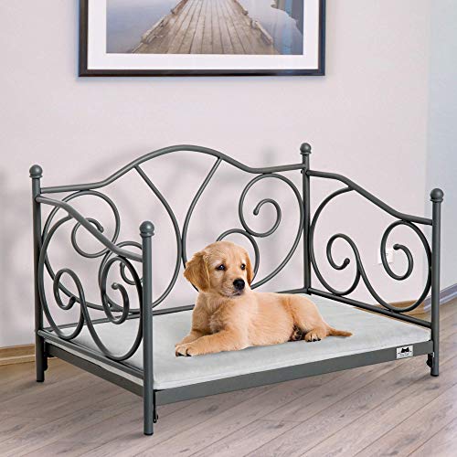 PawHut Luxury Pet Metal Bed Sofa Seat with Cushion for Dogs and Cats Vintage Style Grey - Image 4