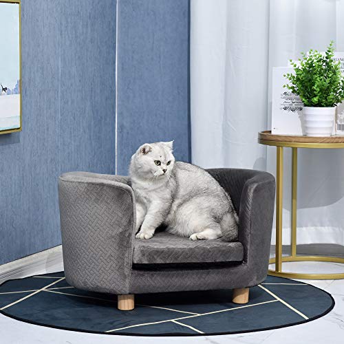 PawHut Dog Sofa, Luxury Tub Shaped Pet Couch, Cat Kitten Bed with Removable Cushion, Wood Frame, High Back for Small Sized Dogs - Image 4