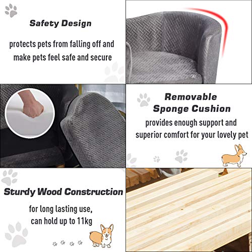 PawHut Dog Sofa, Luxury Tub Shaped Pet Couch, Cat Kitten Bed with Removable Cushion, Wood Frame, High Back for Small Sized Dogs - Image 5