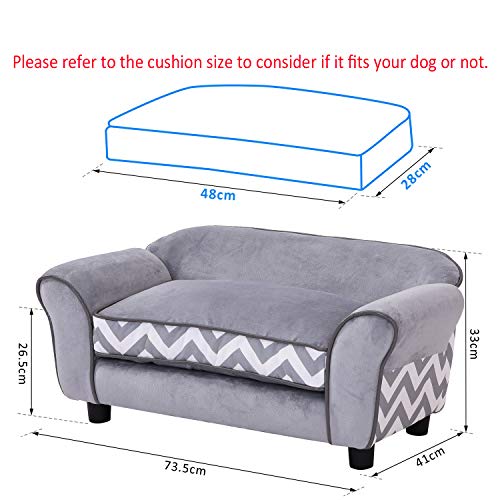 PawHut Pet Sofa Couch Dog Cat Wooden Sponge Sofa Bed Lounge Comfortable Luxury w/Cushion, Grey - Image 3