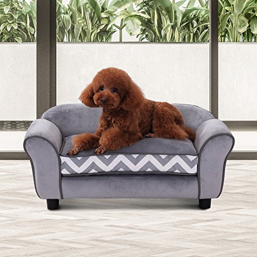 PawHut Pet Sofa Couch Dog Cat Wooden Sponge Sofa Bed Lounge Comfortable Luxury w/Cushion, Grey - Image 4