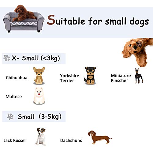 PawHut Pet Sofa Couch Dog Cat Wooden Sponge Sofa Bed Lounge Comfortable Luxury w/Cushion, Grey - Image 5