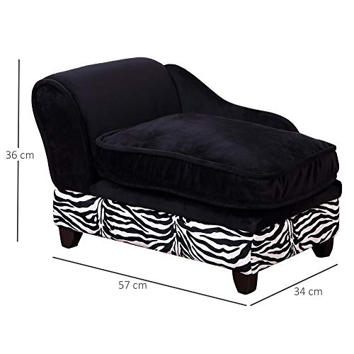 PawHut Pet Sofa, Dog Bed, Cat Lounger with Storage and Cushion - Black, Zebra Stripe Print - Image 3