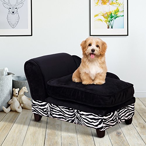 PawHut Pet Sofa, Dog Bed, Cat Lounger with Storage and Cushion - Black, Zebra Stripe Print - Image 4