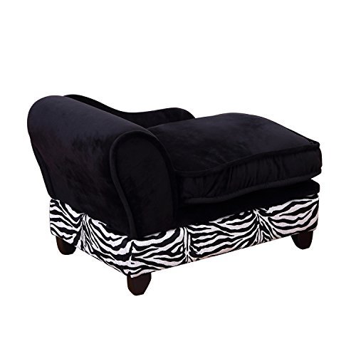 PawHut Pet Sofa, Dog Bed, Cat Lounger with Storage and Cushion - Black, Zebra Stripe Print - Image 6