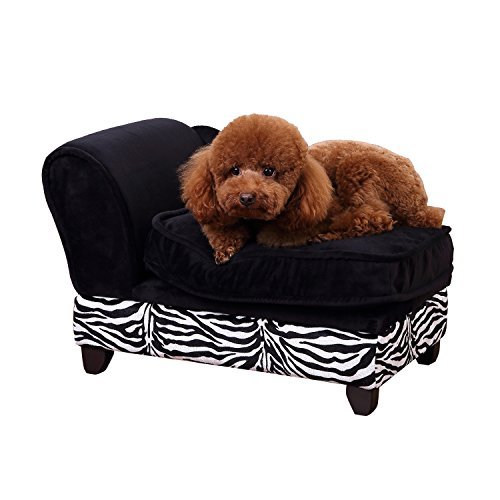 PawHut Pet Sofa, Dog Bed, Cat Lounger with Storage and Cushion - Black, Zebra Stripe Print - Image 7