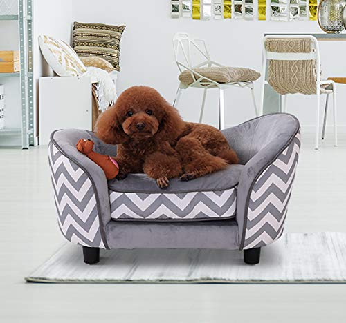 Pawhut D04-072GY Plush Fur Dog Sofa Couch Wooden Frame Deluxe Pet Sofa Lounger Cat Bed w/Cushions (Grey) - Image 3