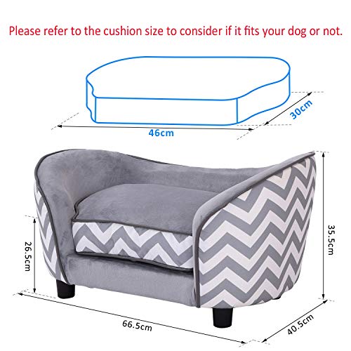 Pawhut D04-072GY Plush Fur Dog Sofa Couch Wooden Frame Deluxe Pet Sofa Lounger Cat Bed w/Cushions (Grey) - Image 4