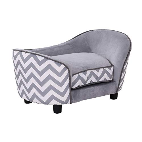 Pawhut D04-072GY Plush Fur Dog Sofa Couch Wooden Frame Deluxe Pet Sofa Lounger Cat Bed w/Cushions (Grey) - Image 6