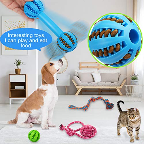 Wimypet Dog Toys Puppy Chew Toy Dog Ball Durable Teething Interactive Training Cleaning with Rubber Treat Ball Chew Bone Natural Cotton Rope Knot Dog Toys For Gift Small and Medium Large Dogs-4PCS - Image 3