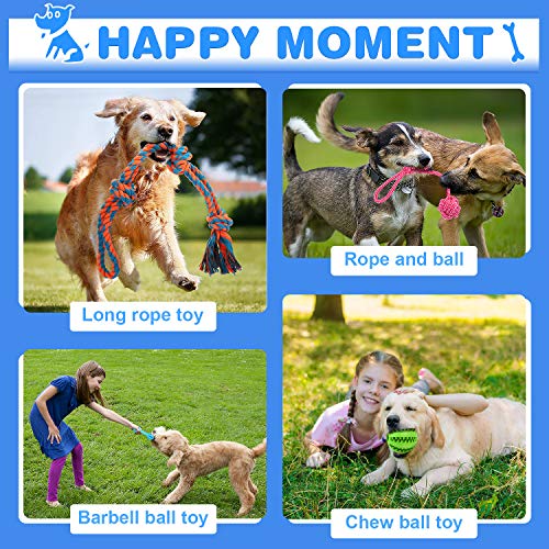 Wimypet Dog Toys Puppy Chew Toy Dog Ball Durable Teething Interactive Training Cleaning with Rubber Treat Ball Chew Bone Natural Cotton Rope Knot Dog Toys For Gift Small and Medium Large Dogs-4PCS - Image 7