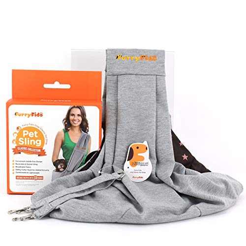 FurryFido puppy carrier sling, Reversible puppy carrier for Dogs/Cats/Bunny under 13lbs, Extra Safety pet sling with Collar Latch and Loop (Grey) - Image 4