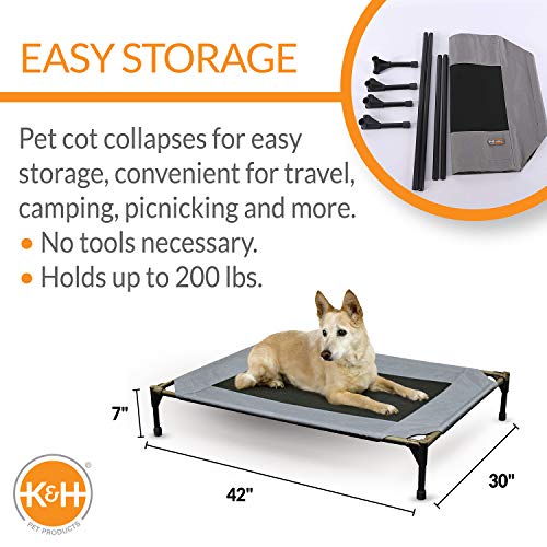 K&H PET PRODUCTS Cooling Elevated Dog Bed Outdoor Raised Dog Bed with Washable Breathable Mesh, Dog Cot Bed No-Slip Rubber Feet, Portable Dog Cot Indoor Outdoor Dog Bed, Large Gray/Black Mesh - Image 3