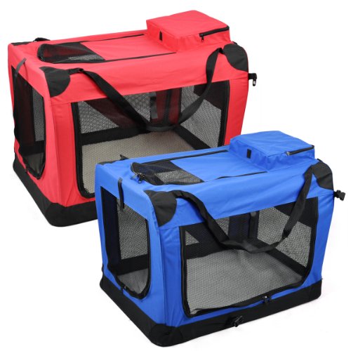 Smallwise Trading Blue & Red Dog Pet Puppy Fabric Portable Carrier Foldable Kennel Crate Bag M/L/XL - Image 3