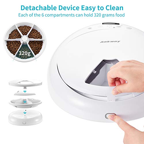 Ankway 6-Meal Automatic Pet Feeders, Dog and Cat Feeder with Programmable Digital Timer and Music, Portion Control & Voice Recording, Dry or Semi-Moist Puppy Kitten Bunny Food Dispenser - Image 3