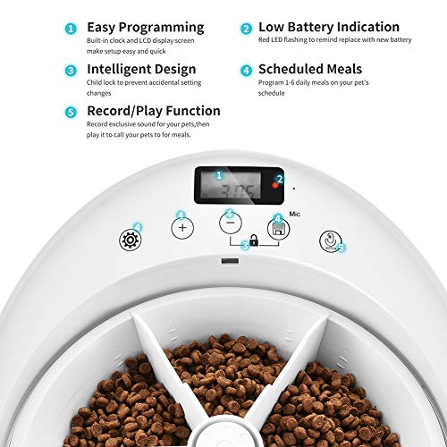 Ankway 6-Meal Automatic Pet Feeders, Dog and Cat Feeder with Programmable Digital Timer and Music, Portion Control & Voice Recording, Dry or Semi-Moist Puppy Kitten Bunny Food Dispenser - Image 7