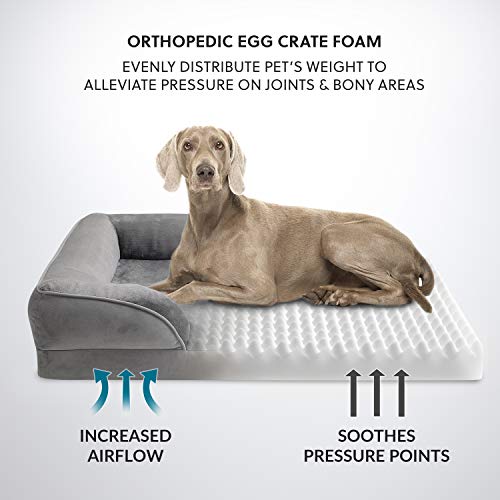 Bedsure Medium Dog Sofa Bed - Washable Orthopedic Dog Beds and Couch with Removable Flannel Zipper Cover, Puppy Beds for Small Dogs, Grey, 71x58x16cm, Seat Size: 48x47cm - Image 3