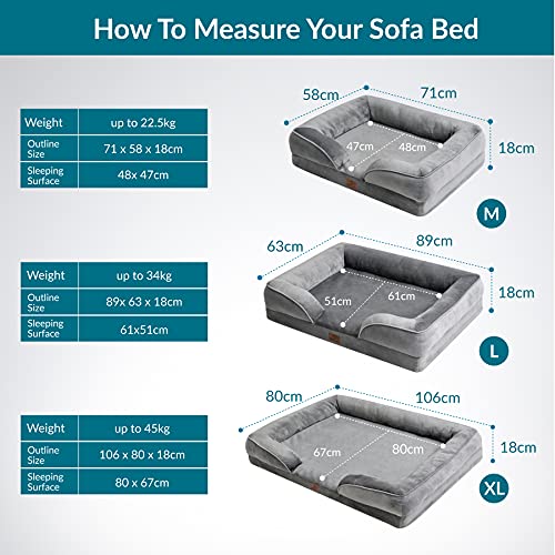 Bedsure Medium Dog Sofa Bed - Washable Orthopedic Dog Beds and Couch with Removable Flannel Zipper Cover, Puppy Beds for Small Dogs, Grey, 71x58x16cm, Seat Size: 48x47cm - Image 4