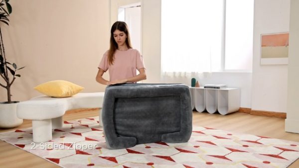 Bedsure Medium Dog Sofa Bed - Washable Orthopedic Dog Beds and Couch with Removable Flannel Zipper Cover, Puppy Beds for Small Dogs, Grey, 71x58x16cm, Seat Size: 48x47cm - Image 8