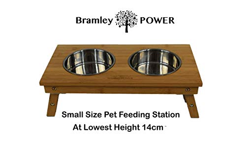 Bramley Power Elevated Adjustable Height Raised Bamboo Dog Pet Feeding Station Stand Bowls - Image 3
