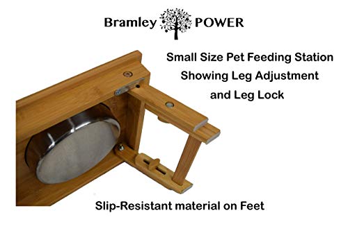 Bramley Power Elevated Adjustable Height Raised Bamboo Dog Pet Feeding Station Stand Bowls - Image 4