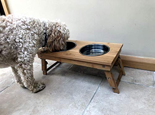 Bramley Power Elevated Adjustable Height Raised Bamboo Dog Pet Feeding Station Stand Bowls - Image 6