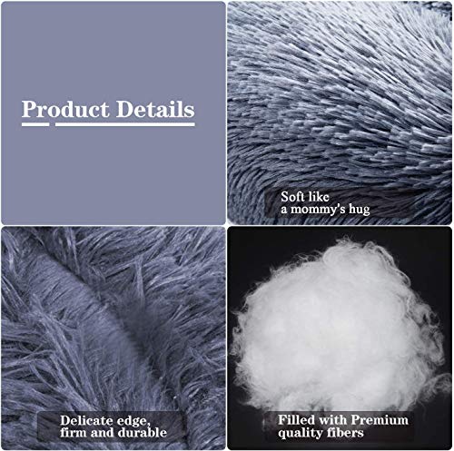 Calming Dog Bed Fluffy Plush Cat Bed, Washable Round Fur Donut Pet Bed for Large Medium Dogs and Cats, Faux Fur Cuddler Up to 11/15/24/45kg, Grey - Image 3