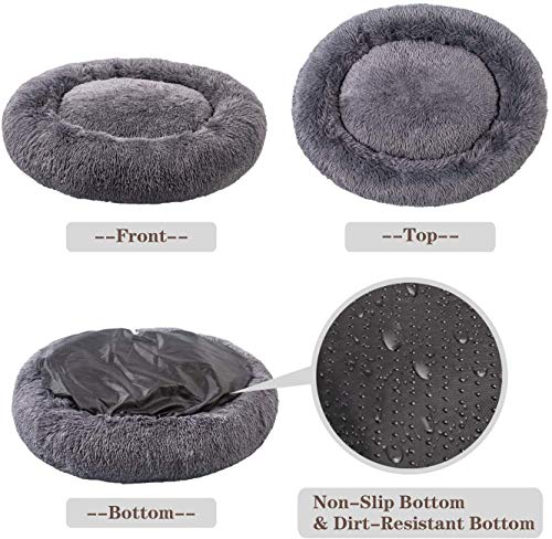 Calming Dog Bed Fluffy Plush Cat Bed, Washable Round Fur Donut Pet Bed for Large Medium Dogs and Cats, Faux Fur Cuddler Up to 11/15/24/45kg, Grey - Image 4