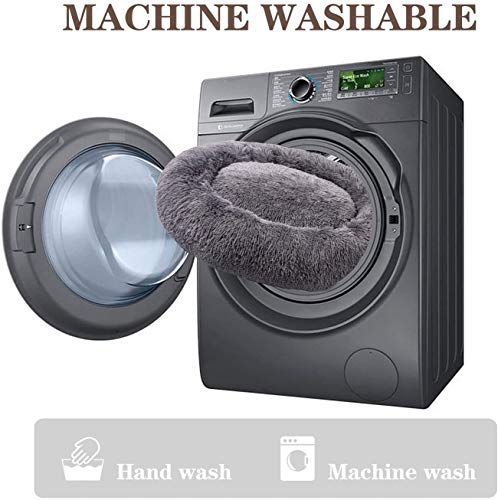 Calming Dog Bed Fluffy Plush Cat Bed, Washable Round Fur Donut Pet Bed for Large Medium Dogs and Cats, Faux Fur Cuddler Up to 11/15/24/45kg, Grey - Image 6