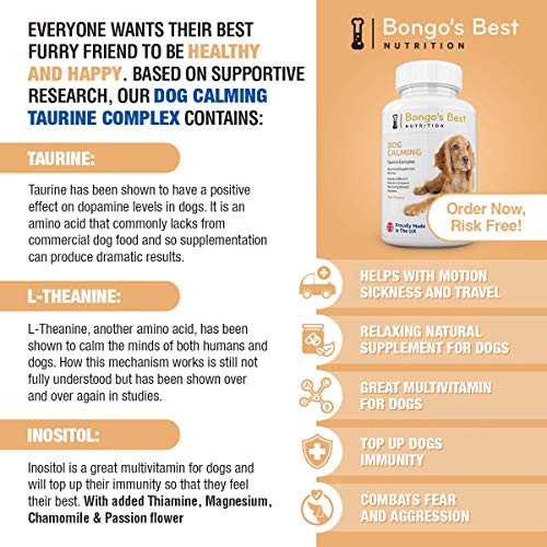 Dog Calming Tablets - Premium Taurine Complex - Natural Relaxing Supplement for Dogs - Helps with Separation Anxiety, Stress, Travel, Motion Sickness & Nervousness - Combats Fear & Aggression - Image 3