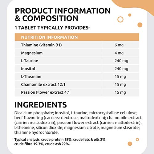 Dog Calming Tablets - Premium Taurine Complex - Natural Relaxing Supplement for Dogs - Helps with Separation Anxiety, Stress, Travel, Motion Sickness & Nervousness - Combats Fear & Aggression - Image 4