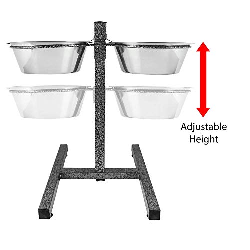 Dog Elevated Food Bowl Holder Set - Raised Cat Feeding Station Stand - Adjustable Height Pet Double Feeder - 2 Stainless Steel Water Bowls - Image 3