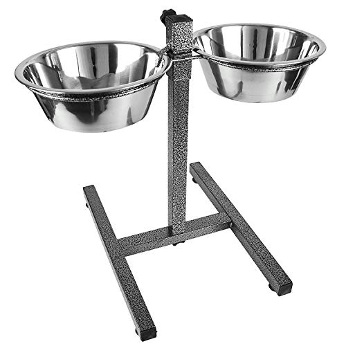 Dog Elevated Food Bowl Holder Set - Raised Cat Feeding Station Stand - Adjustable Height Pet Double Feeder - 2 Stainless Steel Water Bowls - Image 4