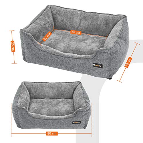 FEANDREA Dog Bed, Linen-Look Pet Bed, Dog Sofa Bed with Raised Edges, Non-Slip Bottom, Removable Washable Cover, L, for Medium Dogs, 90 x 75 x 25 cm, Light Grey - Image 4