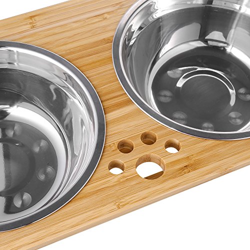 FOREYY Raised Dog Bowls for Cats and Dogs - Bamboo Elevated Dog Cat Food and Water Bowls Stands Feeder Dishes with 2 Stainless Steel Bowls and Anti Slip Feet - Image 4