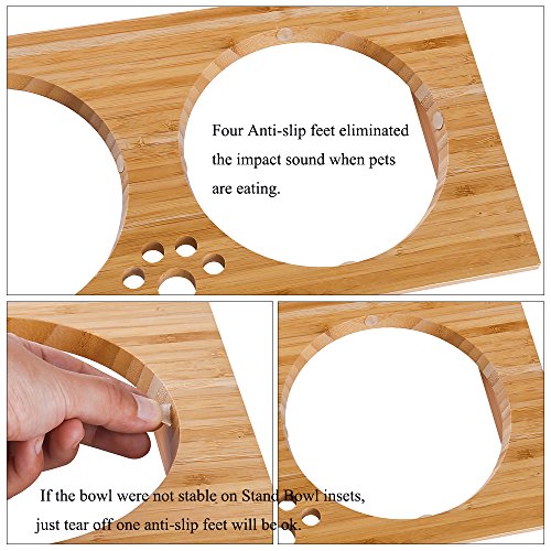 FOREYY Raised Dog Bowls for Cats and Dogs - Bamboo Elevated Dog Cat Food and Water Bowls Stands Feeder Dishes with 2 Stainless Steel Bowls and Anti Slip Feet - Image 7
