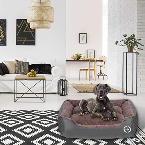 FRISTONE Dog Beds Large Washable Pet Basket Comfortable Kennel Bed for Large Dogs Deluxe Fleece Cushion Blanket XXXL Grey - Image 6