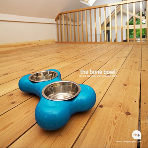 Hing Designs The Bone Bowl with Non Slip Rubber Feet and Dishwasher Safe Removable Stainless Steel Bowls, Blue - Image 3