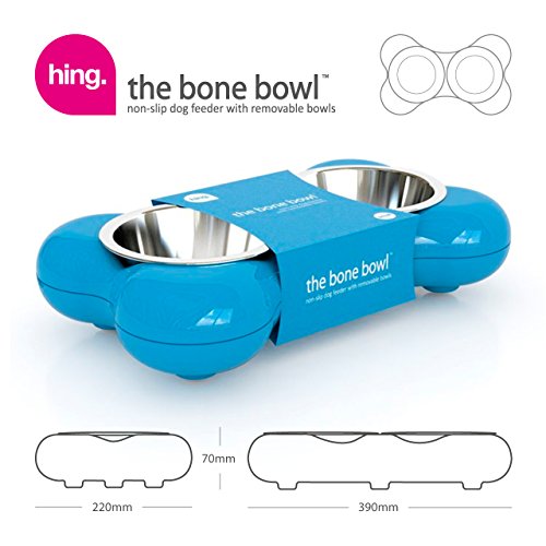 Hing Designs The Bone Bowl with Non Slip Rubber Feet and Dishwasher Safe Removable Stainless Steel Bowls, Blue - Image 6