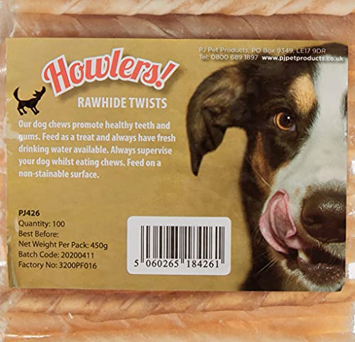 HOWLERS Natural 13cm Pack of 100 Dog Chew Rawhide Twists | Natural Dog Chews Stick For All Dogs | Delicious Dog Chew Sticks For Your Furry Friend - Image 3