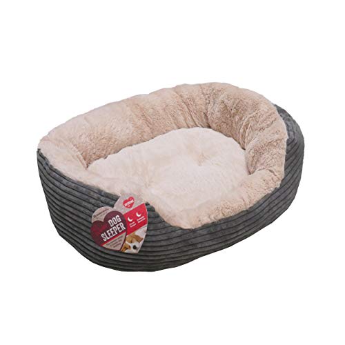 Rosewood Grey Jumbo Cord/Plush Oval Dog Bed, Medium - Image 3