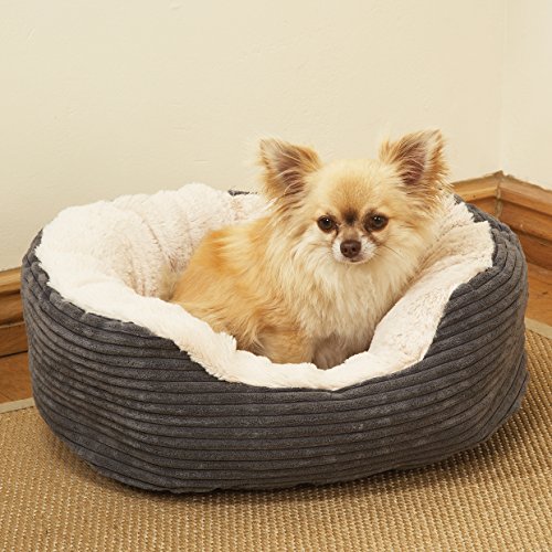 Rosewood Grey Jumbo Cord/Plush Oval Dog Bed, Medium - Image 5