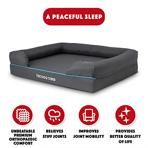 The Dog’s Bed, Premium Orthopaedic Memory Foam Waterproof Dog Bed, Large Grey with Blue Trim, Eases Pet Arthritis & Hip Dysplasia Pain, Therapeutic & Supportive, Washable Quality Oxford Fabric Cover - Image 3