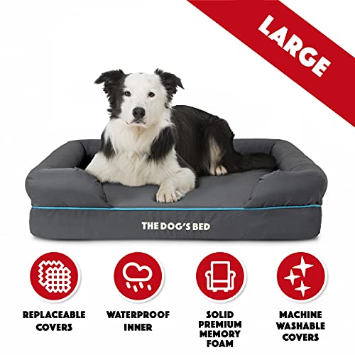 The Dog’s Bed, Premium Orthopaedic Memory Foam Waterproof Dog Bed, Large Grey with Blue Trim, Eases Pet Arthritis & Hip Dysplasia Pain, Therapeutic & Supportive, Washable Quality Oxford Fabric Cover - Image 7