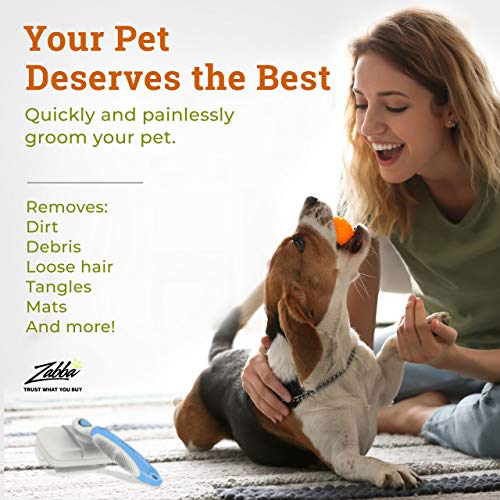 The PRO Quality Dog Brush Is The Perfect SLICKER BRUSH For Dogs - It's Patented Ergonomic Design Makes Dog Grooming Quicker & Easier - The Unique Self Cleaning Slicker Brush Removes Those Mats And Tangles And Is So Comfortable Your Dog Will Love Being Brushed - 5 Year 100% Money Back Guarantee - THE BEST Slicker Brush For All Your Pet Grooming Needs - Image 3