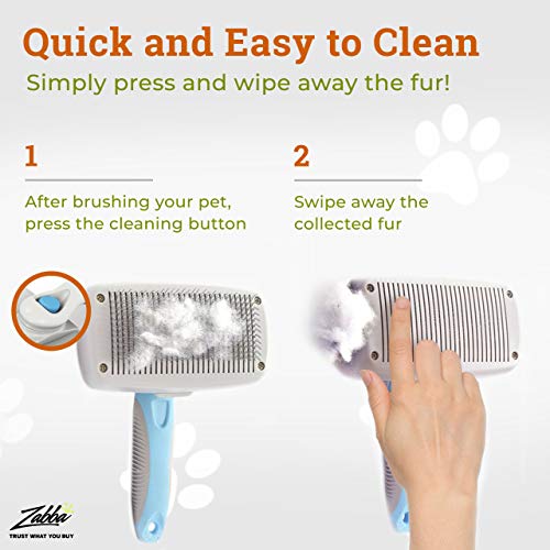 The PRO Quality Dog Brush Is The Perfect SLICKER BRUSH For Dogs - It's Patented Ergonomic Design Makes Dog Grooming Quicker & Easier - The Unique Self Cleaning Slicker Brush Removes Those Mats And Tangles And Is So Comfortable Your Dog Will Love Being Brushed - 5 Year 100% Money Back Guarantee - THE BEST Slicker Brush For All Your Pet Grooming Needs - Image 4