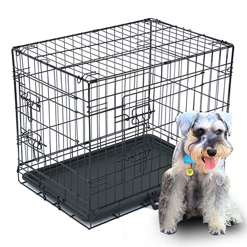 Valcatch Cat Dogs Crate with Double Door/Tray/Handle, Folding Metal Cage Pet Kennel, Black, 24" - Image 3